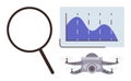 quadcopter technology analyzing data with magnifying glass and graph visualization Royalty Free Stock Photo