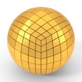 Quadgon shapes plated golden sphere. 3d illustration