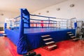 Quadrangular boxing ring on the platform in the gym Royalty Free Stock Photo