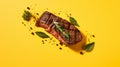 Quadratura-inspired Steak Flatlay On Yellow Background