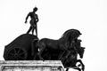 Quadriga statue on the roof of a building in Madrid