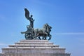 Quadriga on top of Monument Vittorio Emanuele II in Rome. Statue of goddess Victoria riding on quadriga