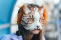 quadrobics. girl in a cat mask is lying Royalty Free Stock Photo