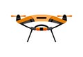 Quadrocopter drone. Air drone hovering. Aerial vehicle. Unmanned aircraft. Modern air gadjet, quadrocopter on remote