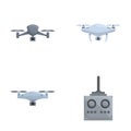 Quadrocopter icons set cartoon vector. Various drone with integrated camera Royalty Free Stock Photo