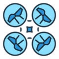 Quadrotor vector Quadcopter concept colored thin line icon