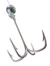 Quadruple fishing hook isolated on white Royalty Free Stock Photo