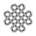 Quadruple Solomon knot made of crossed stippled tapes. Vector illustration isolated on white background