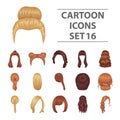 Quads, blond braids and other types of hairstyles. Back hairstyle set collection icons in cartoon style vector symbol