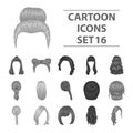 Quads, blond braids and other types of hairstyles. Back hairstyle set collection icons in monocrome style vector symbol