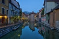 Quai de l`Ile and canal in Annecy old city, France, HDR Royalty Free Stock Photo