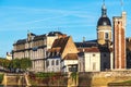 The Quai des Messageries in Chalon sur Saone, City of Art and History with the Tour du Doyenne from the 15th century in the histor Royalty Free Stock Photo