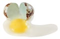 quail egg one broken with leaked protein and yolk isolated on white background with clipping path Royalty Free Stock Photo