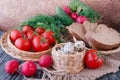 Quail eggs in a basket wicker