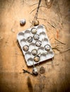 Quail eggs in a cassette. Royalty Free Stock Photo