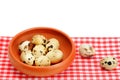 Quail eggs in a ceramic plate isolated on white background Royalty Free Stock Photo