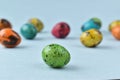 The quail eggs. Easter painted eggs. Holy Easter Royalty Free Stock Photo