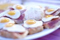 Quail eggs, ham and salad from Seville
