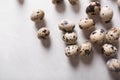 Quail eggs on a light background. Eggs. Easter photo concept