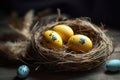 Quail eggs nest. Generate AI