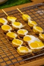 Quail eggs on sticks Thai night market street food Bangkok Royalty Free Stock Photo