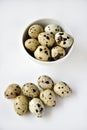 Quail eggs in a white plate. Food eggs on a white background Royalty Free Stock Photo