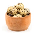 Quail eggs in a wooden bowl Royalty Free Stock Photo