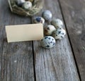 Quail eggs on a wooden table