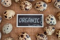 Quail eggs and the word Organic