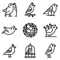 Quail icons set, outline style