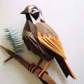 Diy Polygon Quail Paper Craft On Tree Branch Wall Decor Royalty Free Stock Photo