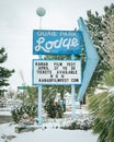 Quail Park Lodge vintage sign in snow, Kanab, Utah