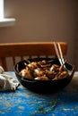 Quail stuffed with porcini mushrooms.