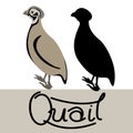 Quail vector illustration style Flat black silhouette