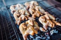 Quails on the grill. Chicken meat on the grill. Royalty Free Stock Photo