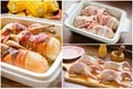 Quails wrapped in bacon - preparation and cooking Royalty Free Stock Photo