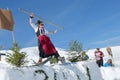 Rustic barrel stave race on the Krippenstein Dachstein, Obertraun, Salzkammergut, Gmunden district, Upper Austria, Austria