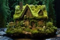 Quaint Cottage nestled moss. Generate Ai