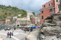 Quaint European boats moored or tied up in Cinque Terre fishing village