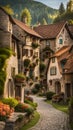 Quaint European Village with Old Stone Houses and Cottages