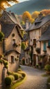 Quaint European Village with Old Stone Houses and Cottages