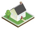 Quaint house with picket fence isometric view