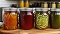 Quaint Kitchen Displaying Jars of Traditionally Pickled and Canned Fruits and Vegetables