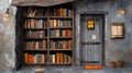 Quaint library door with bookshelves nearby Royalty Free Stock Photo