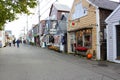 Historic seaside buildings with quaint facades that welcome shoppers to stop in and browse, Rockport Mass, 2018