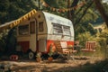 Quaint Old retro caravan. Generate Ai