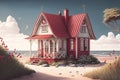 Cute red and white cottage by the beach side