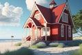 Cute red and white cottage by the beach side