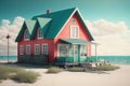 Cute red and seafoam green cottage by the beach side