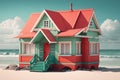 Cute red and seafoam green cottage by the beach side